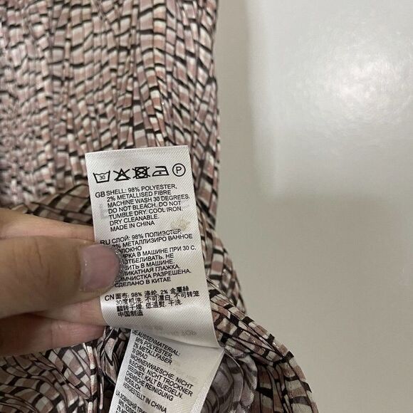 REISS Pink Chiffon Button front long sleeve tie collar metallic trim blouse US 6 - Picture 5 of 7